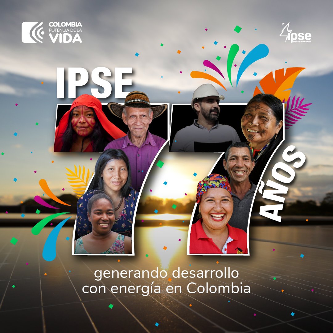 IPSEnergiaZNI's tweet photo. ¡Hoy es nuestro cumpleaños!
🎂Hace 77 años le apostamos al sueño de electrificar a toda 🇨🇴 y transformar la realidad de sus zonas más apartadas. A la fecha hemos hecho historia y seguimos renovado nuestro compromiso de seguir mejorando las condiciones de vida de los colombianos. https://t.co/rFJ9qIrOBq