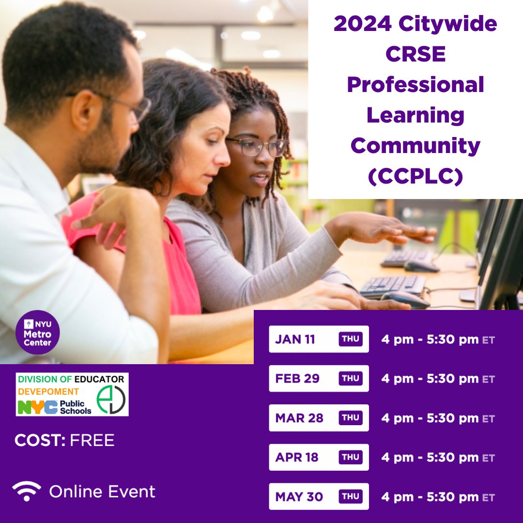 metronyu's tweet photo. Are you a district leader looking to grow the #CulturallyResponsive-Sustaining Education (CRSE) practices of your school #equity teams? Consider taking part in the Citywide CRSE Professional Learning Communities (#CCPLC). Learn more here: https://t.co/Zz7bj4N8NT @metronyu https://t.co/sfg7DBqnOx