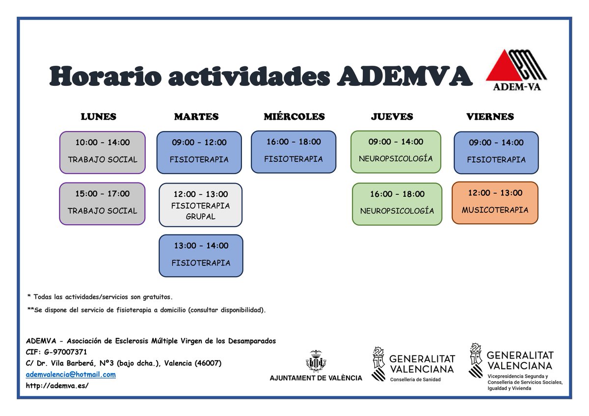 Horario de Actividades de ADEMVA ✔️
#esclerosismúltiple