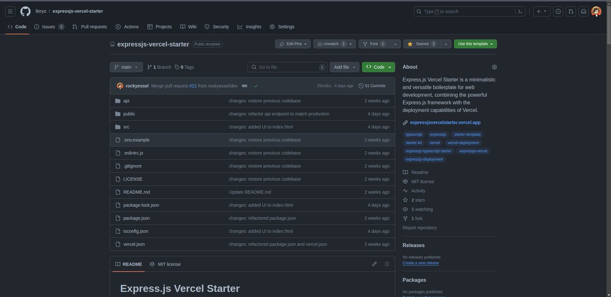 rockyessel's tweet photo. Updated Express.JS/Node.JS @vercel Starter. Need help with the UI, so if you're interested in contributing to the UI feel free to do so in our @github repo.

#dev #100daysofcode #1dayofcode #devops
Here's a test video and a Github Link in the thread.
#nodejs #expressjs #vercel https://t.co/9eOMkFXkSF