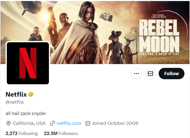 RebelMoontalk's tweet photo. @netflix just gave a shout-out to @zacksnyder on their Twitter page.  #rebelmoon https://t.co/rc81BdeZKj