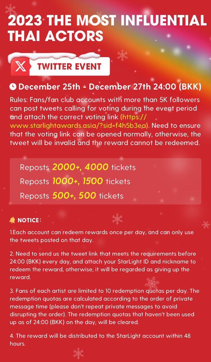 withluve_b's tweet image. STARLIGHT EVENT DAY 3 ✨️
27.12.23 🐷🎸

Please RT + QRT this post to help claim votes for Biu 💙

🎯 2000 rt = 4000 tickets
🎯 1000 rt = 1500 tickets
🎯 500 rt = 500 tickets

🔗starlightawards.asia/?sid=f4h5b3ea

#BuildJakapan @JakeB4rever 
#STARLIGHTAWARDS #STARLIGHT2023XBuildJakapan