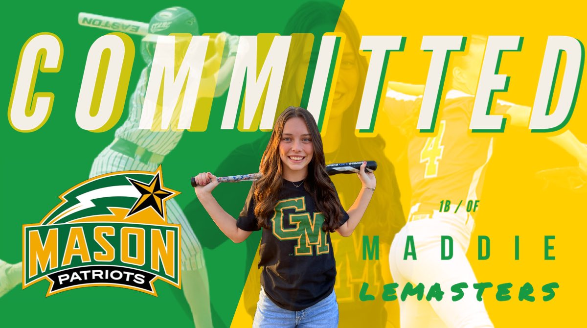 LemastersMaddie's tweet photo. Beyond excited and blessed to announce my commitment to George Mason!! 
GO PATRIOTS💚💛

@MasonSoftball @jmrw20 @cam_hutcherson @CoachWThees @StarzGold_Nat @StarzGold @CoachBrandon24 @KingTK3000 @grandslam2_va https://t.co/A0tHJsLoQp