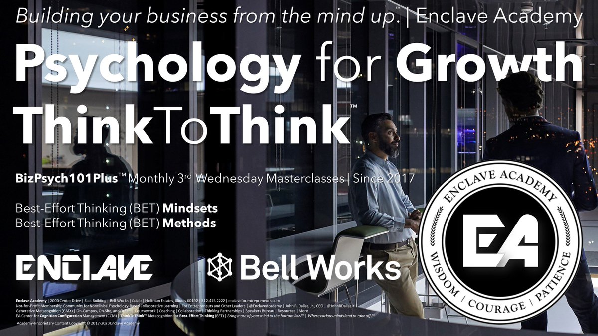 JohnRDallasJr's tweet photo. Come rethink with us in #NewYear2024. On-campus, online, or on-site wherever you gather thinkers about #BestEffortThinking (BET), we facilitate #LearningAndEarning events for—Building your business from the mind up.™
Please DM to open related dialogue.
#ThinkToThink™ in 2024. https://t.co/luuWhAIs4G