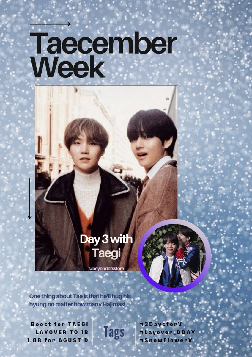 beyondbtsstore's tweet photo. 🦭Day 3 celebration with Taegi🦭
Let's celebrate another day with bang streaming
✅Drop a streaming ss & Tag 3 armys
✅Tell us a keyword which defines taegi
Boost for TAEGI
LAYOVER TO 1B
1.8B for AGUST D
#3DaysforV
#Layover_DDAY
#SnowFlowerV https://t.co/xJUbpgzDnd