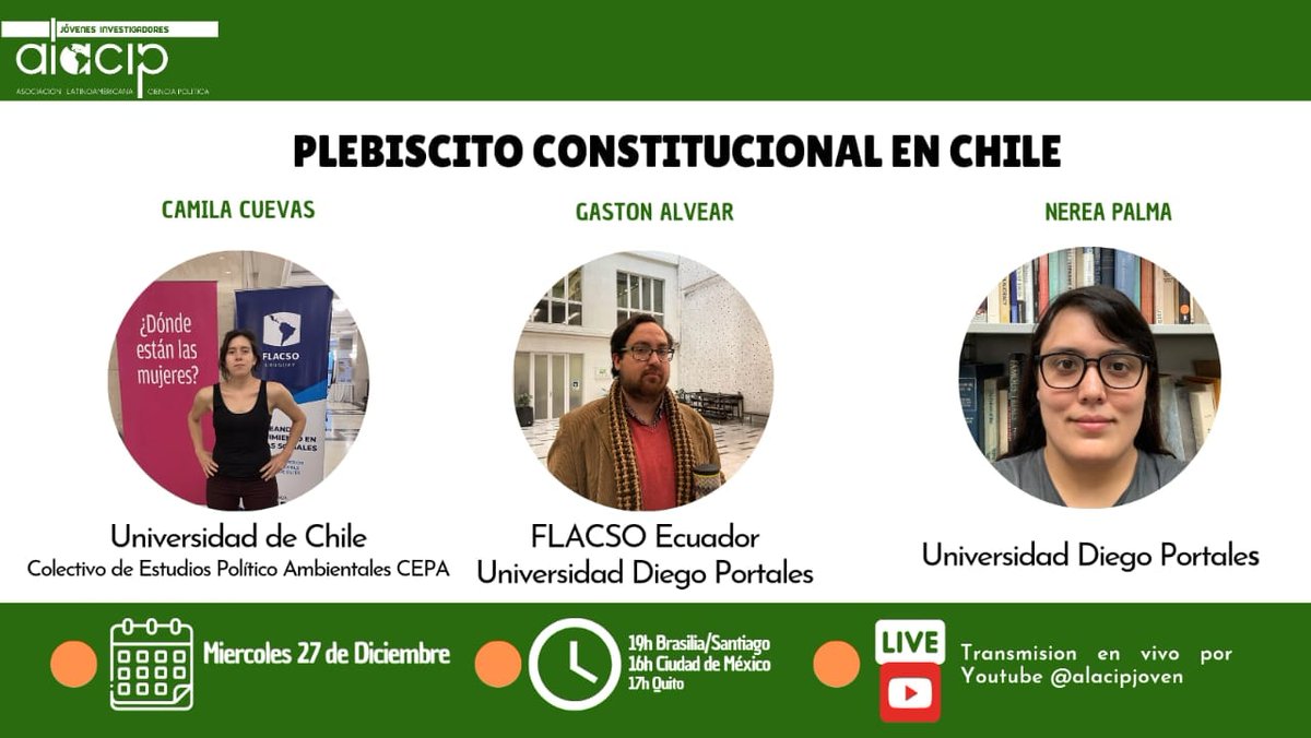 AlacipJ's tweet photo. Para cerrar el 2023, organizamos un último evento en el qué hablaremos sobre el plebiscito constitucional en Chile, que fue celebrado el pasado 17 de Diciembre. 

Los esperamos en nuestro canal de Youtube https://t.co/sFSi7r8DmU https://t.co/7Sb4nbfIvQ