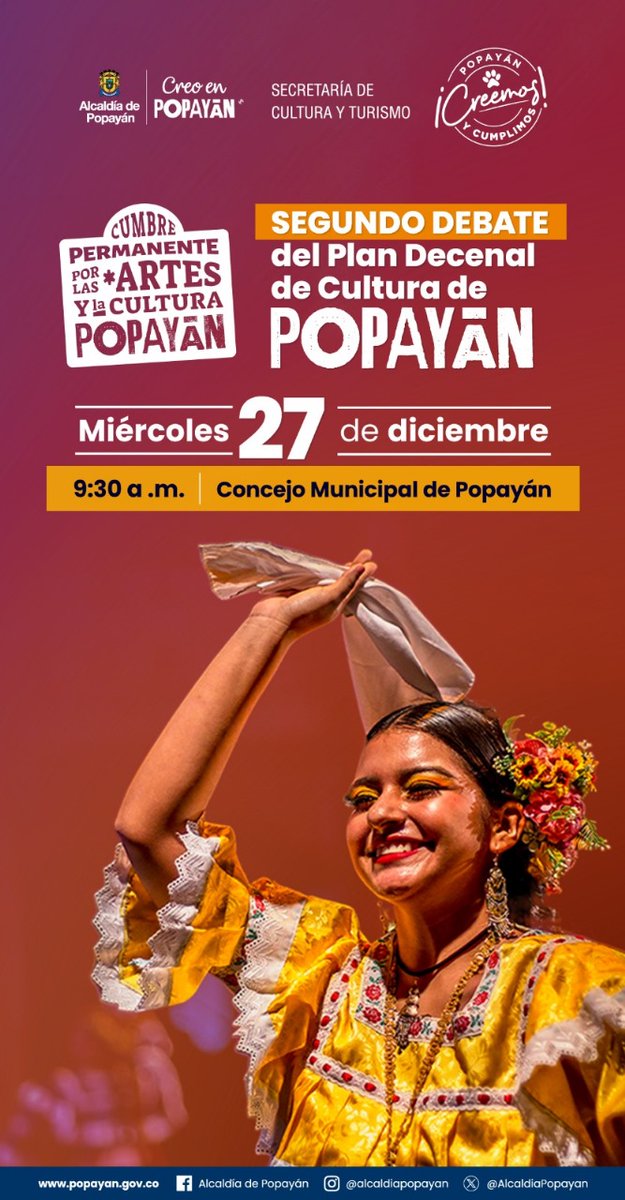 AlejandroLunaFa's tweet photo. MAÑANA Será el segundo debate hacia el Plan Decenal de Cultura para Popayán! Venimos apoyando este propósito, se necesita nuestra presencia y respaldo MAÑANA 9:40 AM! Abrazo https://t.co/uY722yg8zW