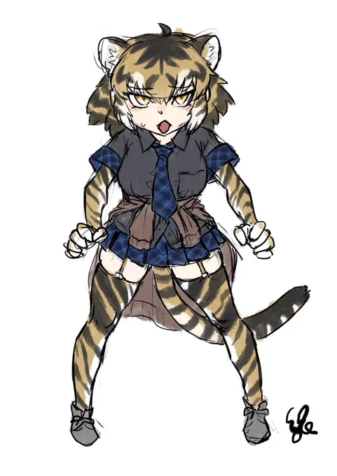 ブラックタイガーさんrkgk「わ、私はエビじゃないぞ!よせサーベルタイガー、そんな目で私を見るんじゃあない…ッッ!!」#フレンズ化 #オリフレ 
