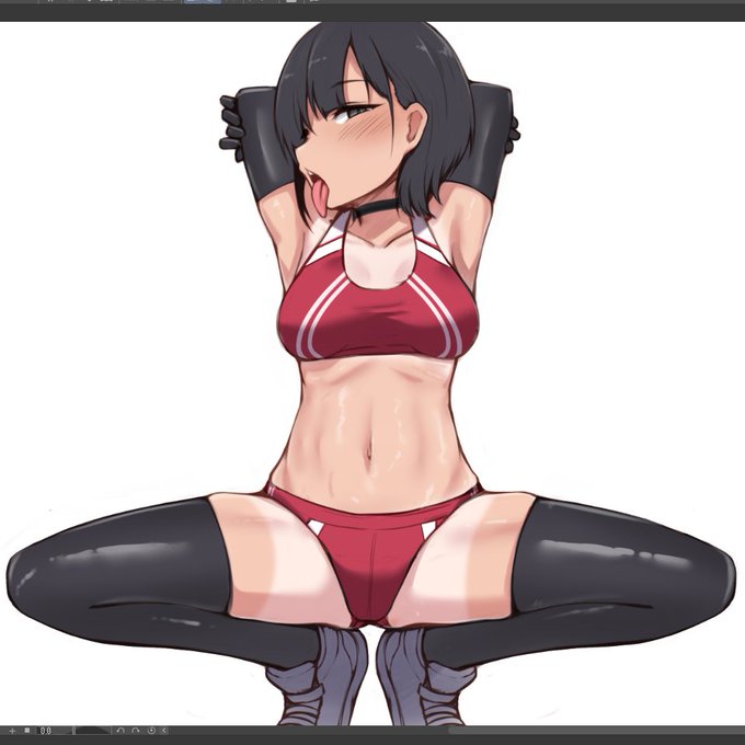 ビキニもいいけど陸上風+テカテカ長手袋&ニーソ+チョーカーもいいですね 