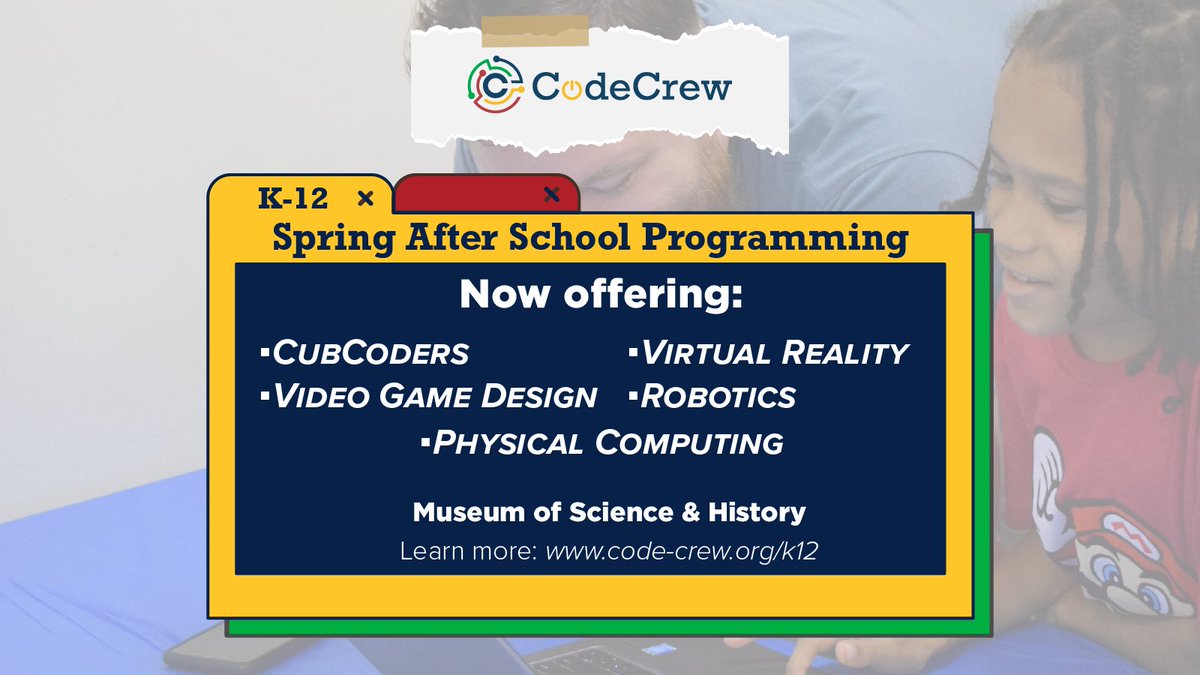 _CodeCrew's tweet image. Spring after-school classes are filling up quickly! Act fast before spaces fill up!
Learn more here: code-crew.org/k12 #CodeCrew #GritGrindCode #afterschool #tech