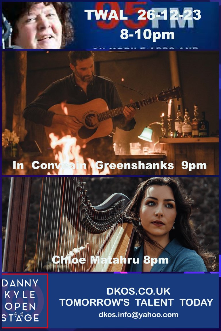 Tune into TWAL 8-10PM on @celt95fm  Boxing Day When I will be in Conversation with @chloematharu  and @WillBWallis aka Greenshanks - two of the Finalists of DKOS 2023 – Who will be appearing at @#CCFest24
 Auntie Liz xx