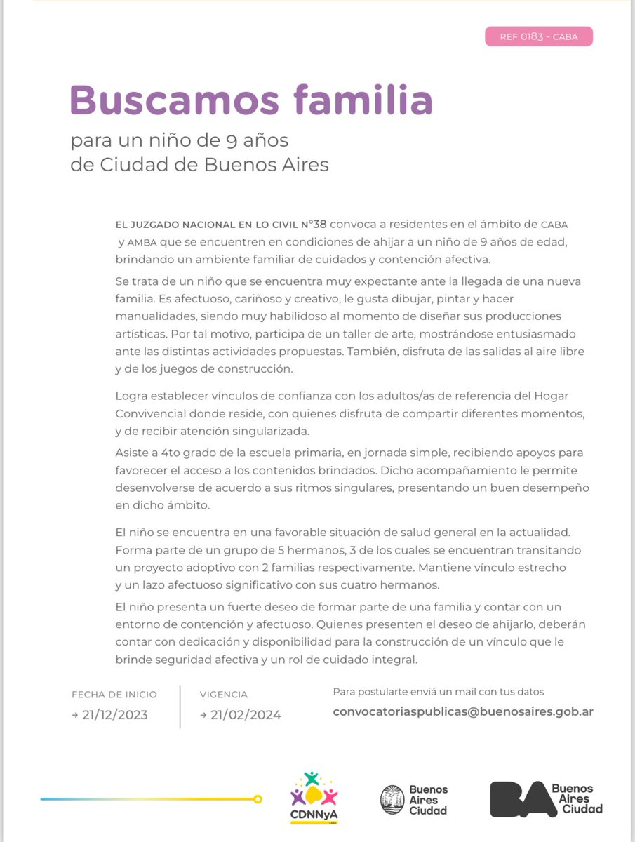 AlbaValdz's tweet image. En el hogar tenemos a un niño de 9 años que hoy salió la convocatoria pública para poder encontrarle una familia. 🙏🏼✨ ojalá tuiter haciendo su magia.