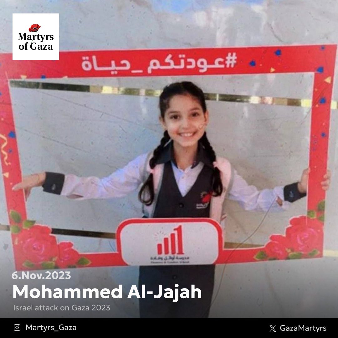 GazaMartyrs's tweet photo. The martyr journalist Mohammed Al-Jajah.

He was a friend, brother, teacher, colleague, and guide. Mohammed used to say, "I have visited 30 countries in Europe and elsewhere, but there is nothing better and more beautiful than Gaza. Mohammed was a leader in civil society in Gaza and an advisor to various international and local institutions."
His friend Ahmed Al-Madhoon says about his daughter Sham, who was martyred with him:
"When we used to meet, his daughter Sham would bring us juice, and we would accompany her to buy snacks for school. We would talk about her intelligence and how much she resembled him. He saw a part of himself in her."

Mohammed and his daughter Sham were martyred in an Israeli airstrike on their home on November 6, 2023. His wife, son, and several relatives also lost their lives.
