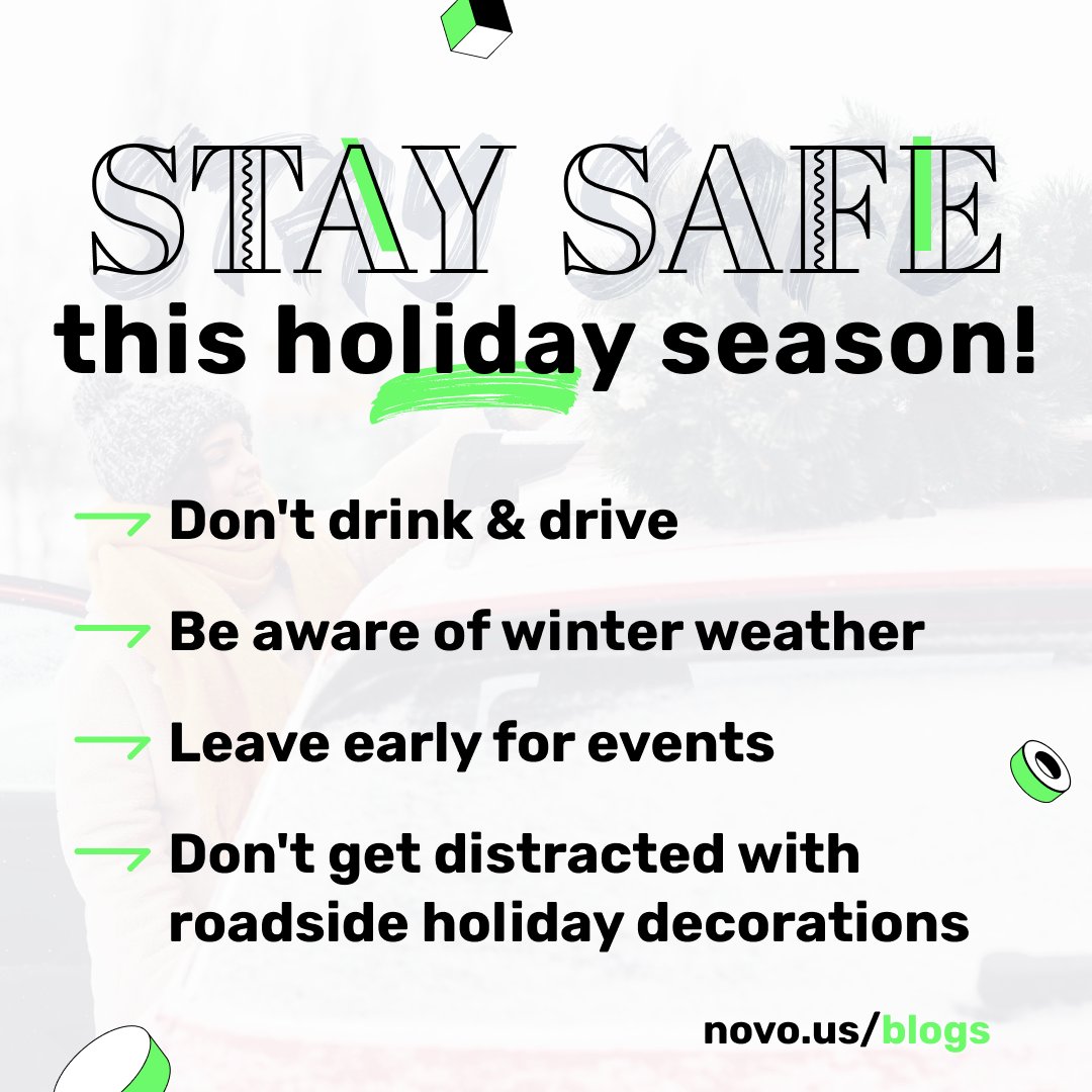 InsuranceNovo's tweet photo. 🎉 Enjoy the festive season — but be careful: the hustle and bustle of the holidays can sometimes lead to extra car accidents on the road.

#Holidays #HappyHolidays #HolidaySafety #DriveSafe https://t.co/yrXmk6208x