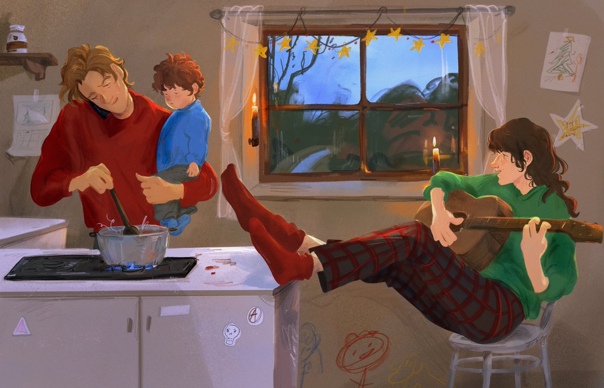 Christmas morning in the Harrington-Munson household is a cozy and love-filled affair

#steddie