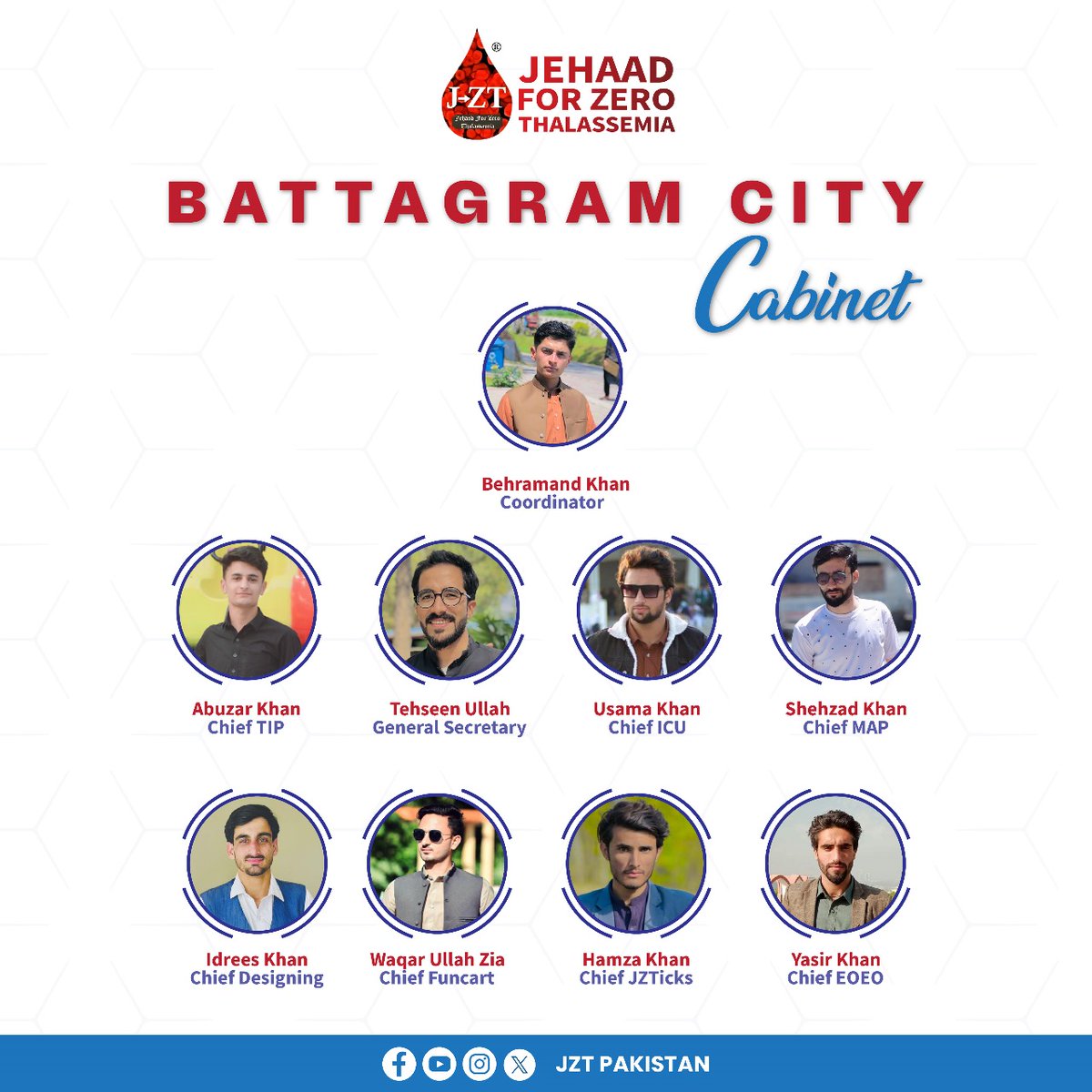 JztPakistan's tweet photo. Battagram City is proud to introduce its dynamic new JZT cabinet team, bringing together a group of talented individuals for a better future for Pakistan.
#OneNationOneCause
#CauseConnectingCultures
#JZT #JZTPakistan #JZTeers
#ThalassemiaFreePakistan
#AdoptTheCause
#Battagram https://t.co/vmZJt7S3mM