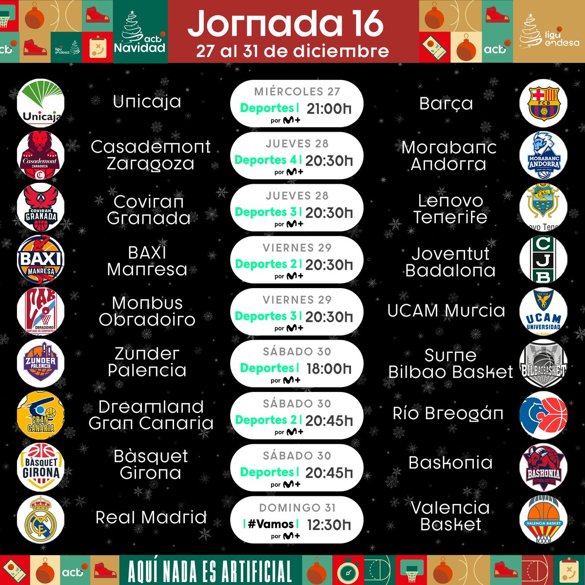 ACBCOM's tweet photo. 🍇 Ya te adelanto que es imposible...
¡Imposible que encuentres una forma mejor de 𝘿𝙀𝙎𝙋𝙀𝘿𝙄𝙍 𝙀𝙇 2⃣0⃣2⃣3⃣ que con este JORNADÓN de #NavidadACB cargado de emoción!
Quedan 𝐜𝐮𝐚𝐭𝐫𝐨 𝐩𝐥𝐚𝐳𝐚𝐬 para la #CopaACB... para DIEZ EQUIPOS.
¿Alguien da más?
#LigaEndesa https://t.co/PJztmjLmLL