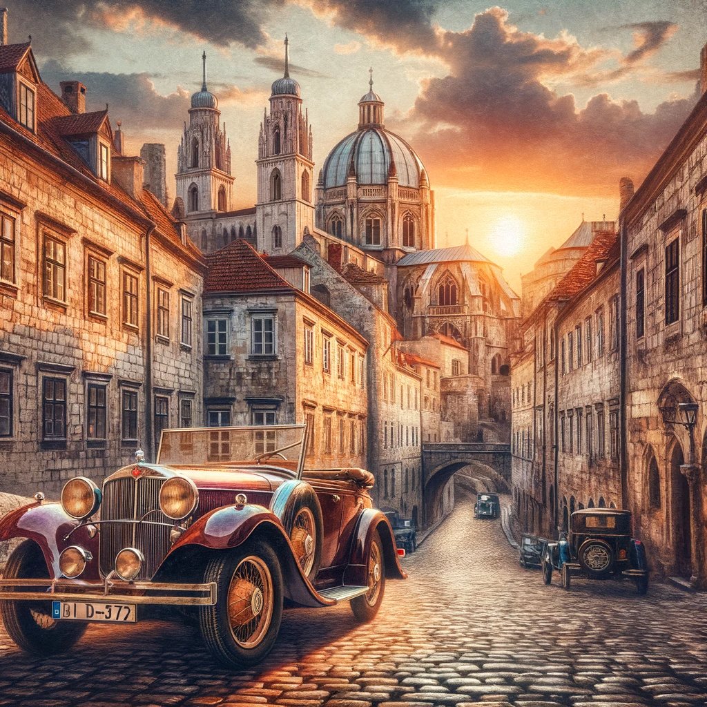 CLASSIC CITY AT DUSK  🌆🌇🌄
#dalle3art  #AIArtCommuity #AIartists #AIGirl #VibrantEcosystem #HarmonyHaven #DuskDelights #PrettyWoman #landscape #sunsetphotography #night #AIArt #Twilight #eyes #EveningElegance #sunsets #SmokeandMirrors #beautifulgirl #AssassinsCreed #ClassicCars