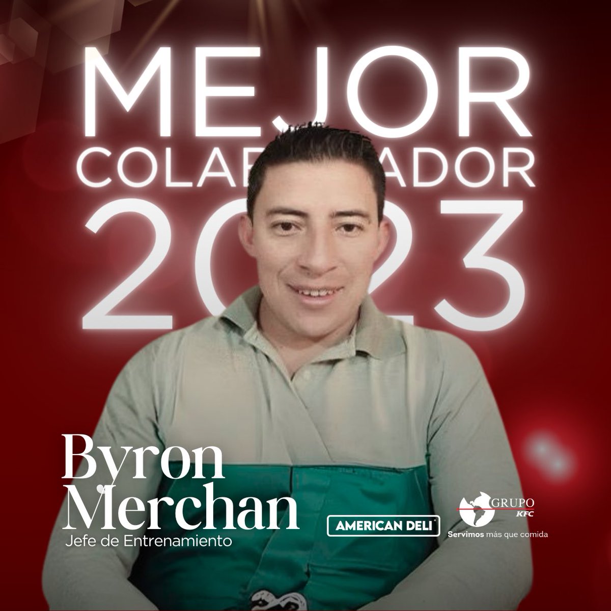 GrupoKfcEcuador's tweet photo. #EmpleadoDelAño I #Americandeli

En #GrupoKFC felicitamos a todos nuestros colaboradores por su dedicación y compromiso durante todo el año.

Byron se unió a nuestra gran familia en 2008 y agradecemos tu actitud positiva, predisposición y compromiso en todos nuestros proyectos. https://t.co/shcqFvhQMg
