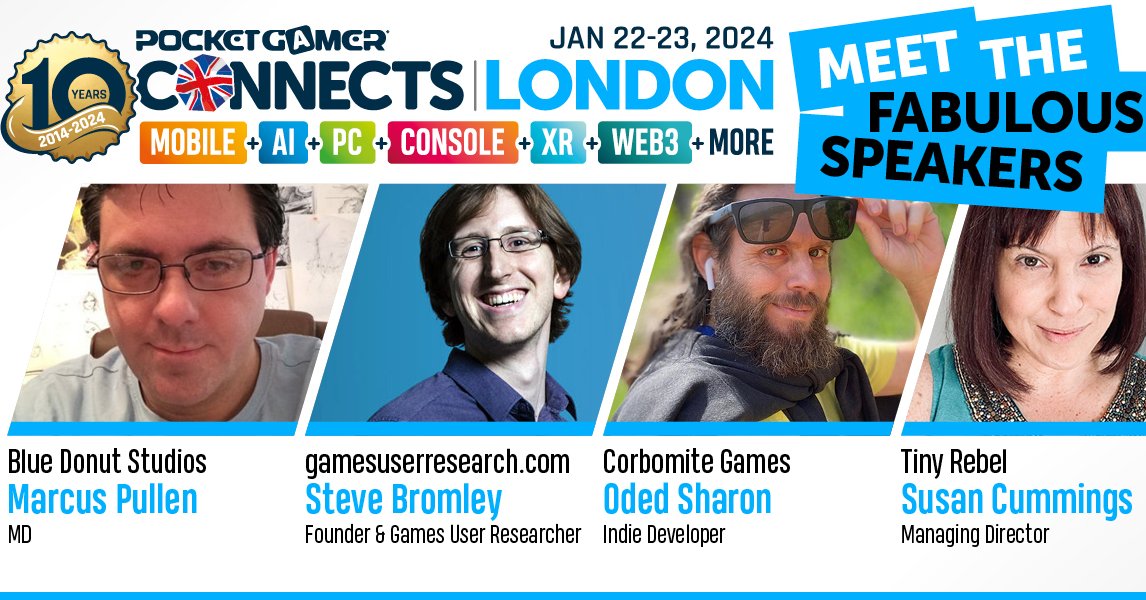 Pocket Gamer Connects (@pgconnects) on Twitter photo Bunch of valuable talks coming over to you at PGC London!
We've got:
🔷 Marcus Pullen, MD at @bluedonutstudio
🔷 Steve Bromley, Founder at gamesuserresearch.com
🔷 Oded Sharon, Indie Developer at Carbonite Games
🔷 Susan Cummings, Managing Director at <a href="/TinyRebelGames/">Tiny Rebel Games</a> Bunch of valuable talks coming over to you at PGC London!
We've got:
🔷 Marcus Pullen, MD at @bluedonutstudio
🔷 Steve Bromley, Founder at gamesuserresearch.com
🔷 Oded Sharon, Indie Developer at Carbonite Games
🔷 Susan Cummings, Managing Director at <a href="/TinyRebelGames/">Tiny Rebel Games</a>