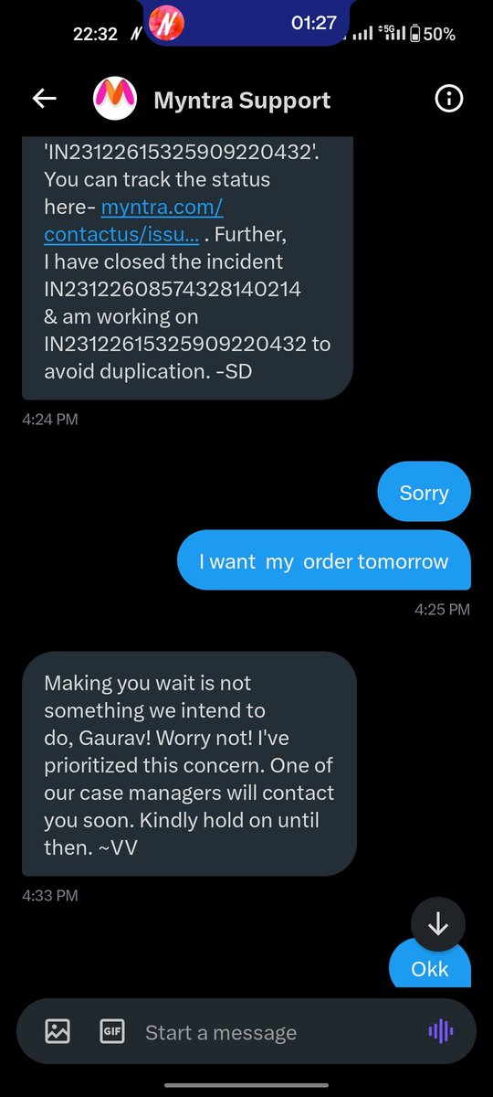 gaurya412's tweet photo. @MyntraSupport @myntra 
Since 5 hrs after the message no call from customer support. Poor service from Myntra https://t.co/fJCFrDGbSR