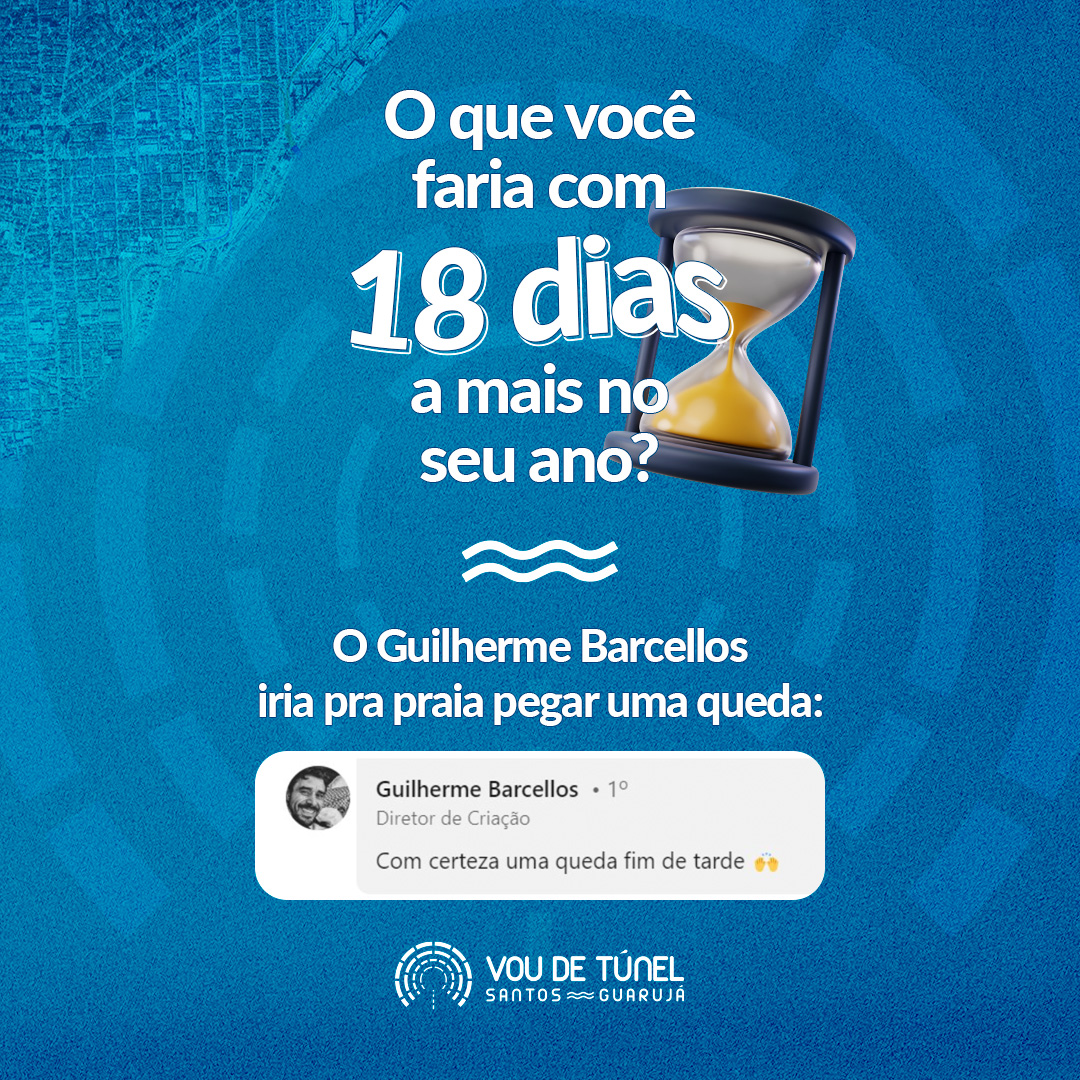 voudetunel's tweet photo. Você sabia que em 1 ano, quem faz o trajeto Santos-Guarujá perde em média 18 dias NA FILA?! 😱

O Guilherme Barcellos não teve dúvidas do que faria com esses 18 dias a mais no ano, ia aproveitar esse tempo pra uma queda (pegar onda) no final da tarde. https://t.co/IZirAHu0RF