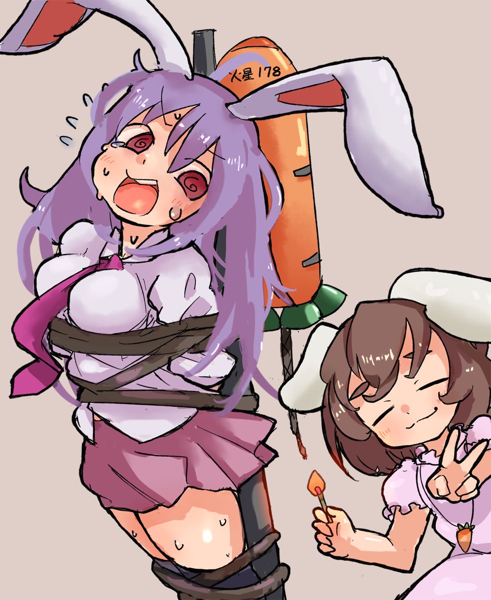 ninomaru_3378's tweet image. #鈴仙 #てゐ
卯年も残りわずかウサ。最後くらい派手に散りたいウサねぇ～🐰