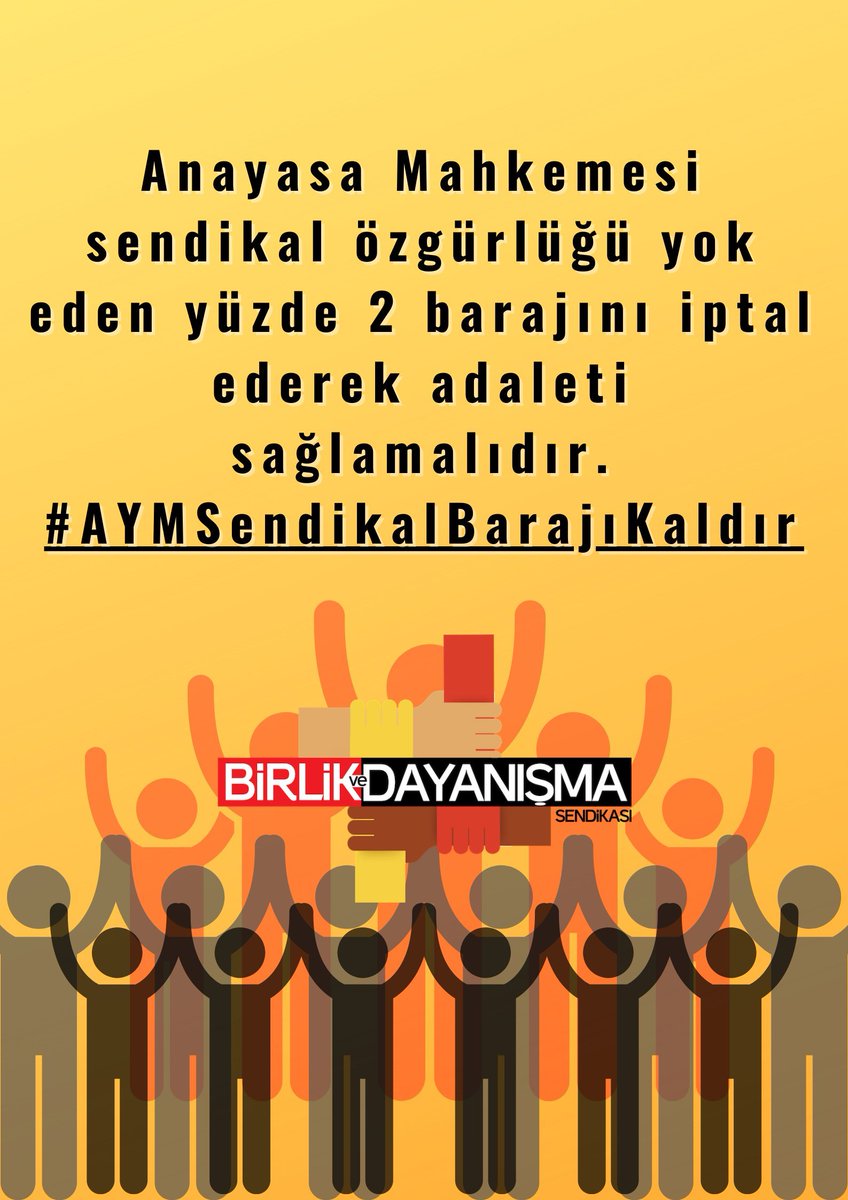 #AYMSendikalBarajıKaldır <a href="/AYMBASKANLIGI/">Anayasa Mahkemesi</a> sendikal haktan herkes faydalanması gerekli böyle hukuksuz engellerle sendikal faaliyet engellmesin!!! <a href="/dayanismasen/">Birlik ve Dayanışma Sendikası</a>