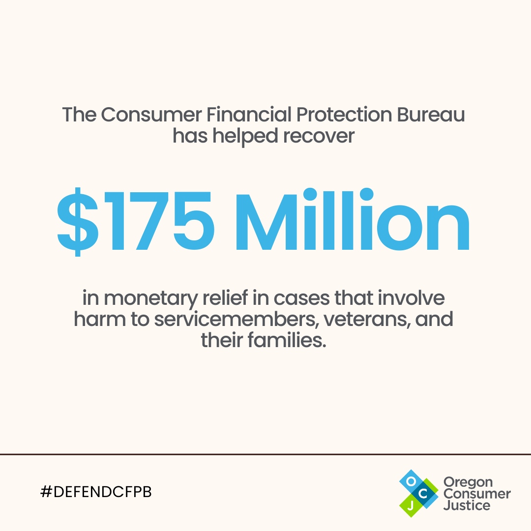 In a resolute stand against predatory practices, the @CFPB has secured $175 Million in relief for service members, veterans, and their families. 🎗️💪 #OregonConsumerJustice #OCJ #CFPB #Servicemembers #FinancialJustice