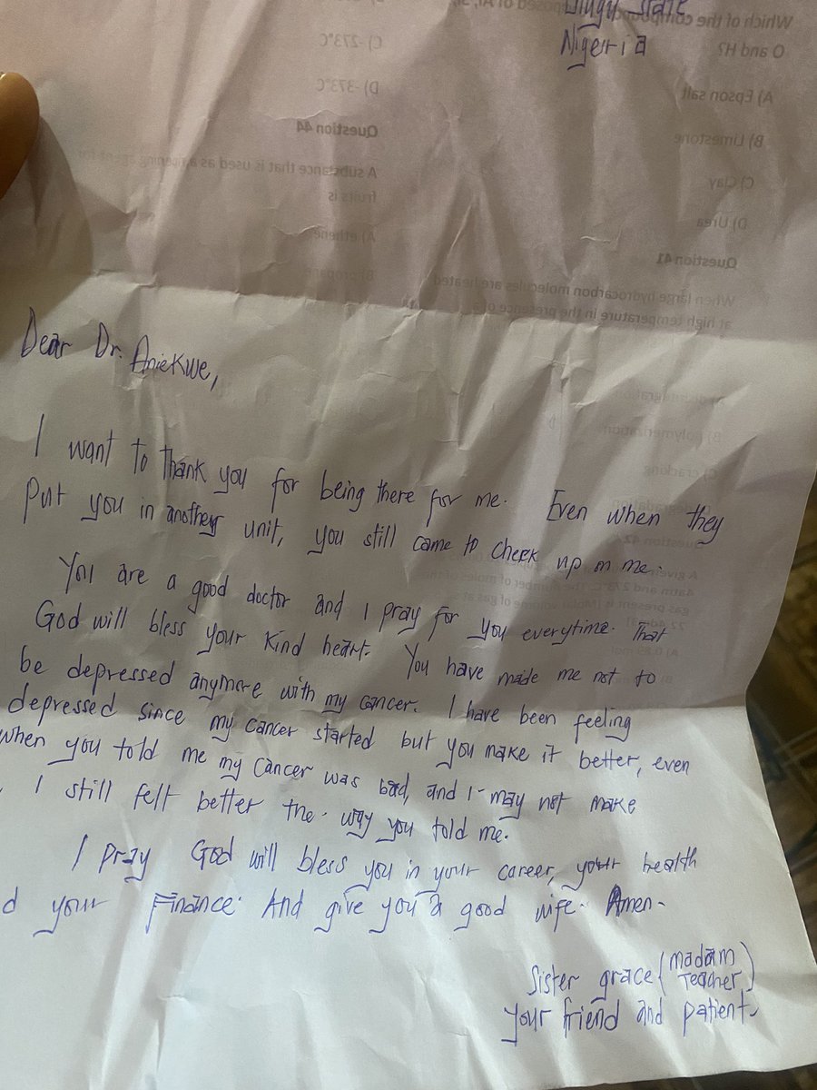 I lost a patient a recently, she gave her sister this letter to give me before she passed. 

This profession, this profession! This life! 💔😭
