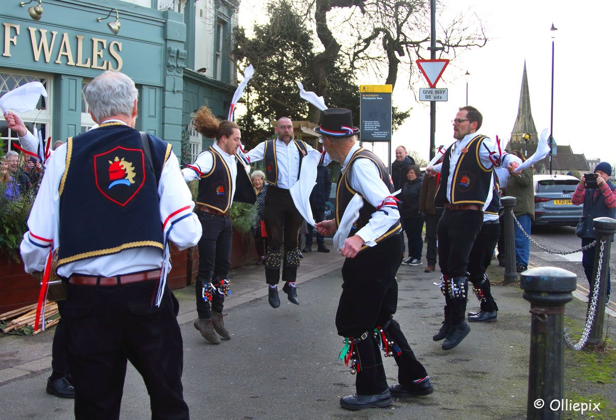 Blackheath Morris, working off any Christmas Day excess, during their Boxing Day Tour outside the Princess of Wales pub on London’s Blackheath, Tuesday, Dec. 26, 2023. #flickr flic.kr/p/2poEghj  <a href="/blackheathMM/">Blackheath Morris Men</a> #theprincessblackheath