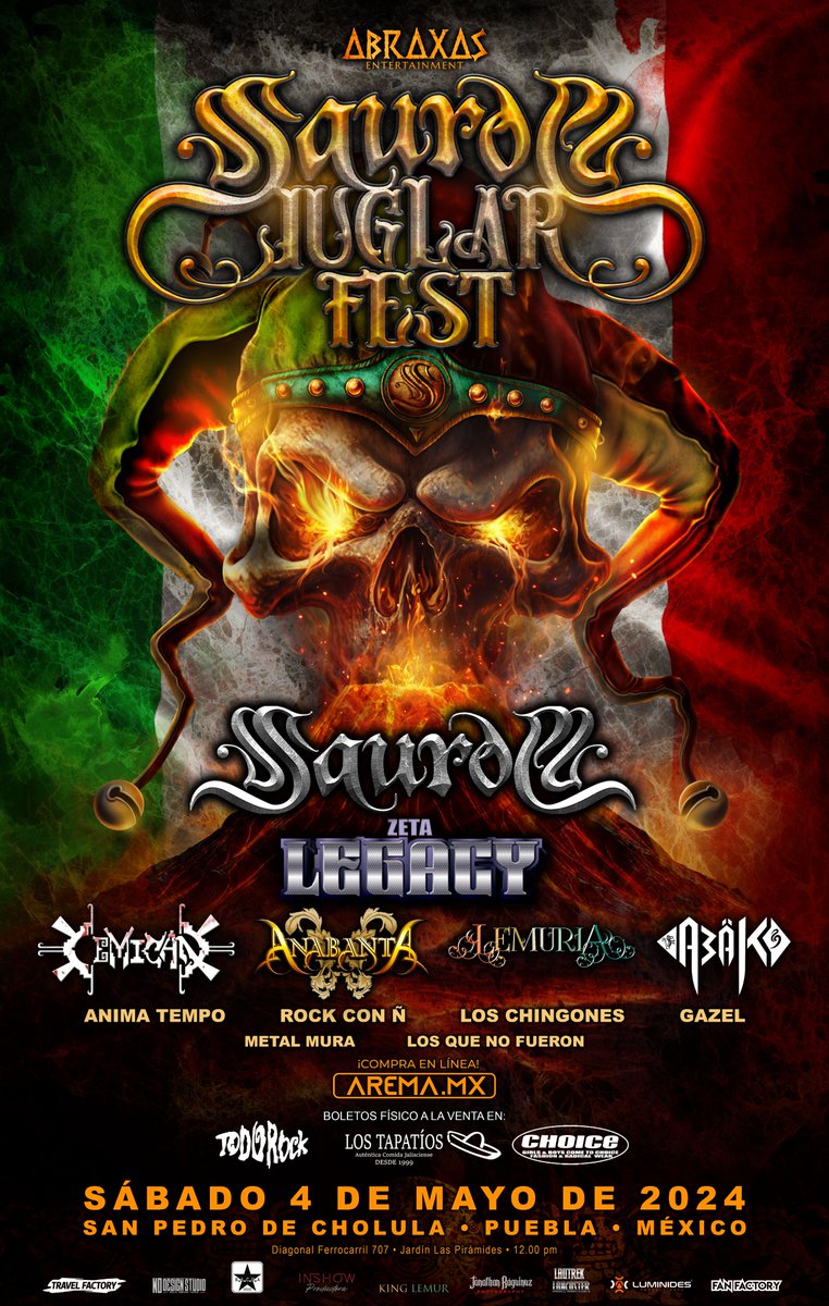SauromOficial's tweet photo. 🔥SAUROM Juglar Fest🔥
Sábado 4 de mayo S. P. Cholula, Puebla, MÉXICO.
✨Boletas en https://t.co/uWqzR8RjHy
#Saurom #elpajarofantasma #sauromjuglarfest #mexico #mexico2024 #pueblamexico #AremaTicket #abraxas #Abraxas #TodoRock #Puebla https://t.co/2AOLJP7Or5