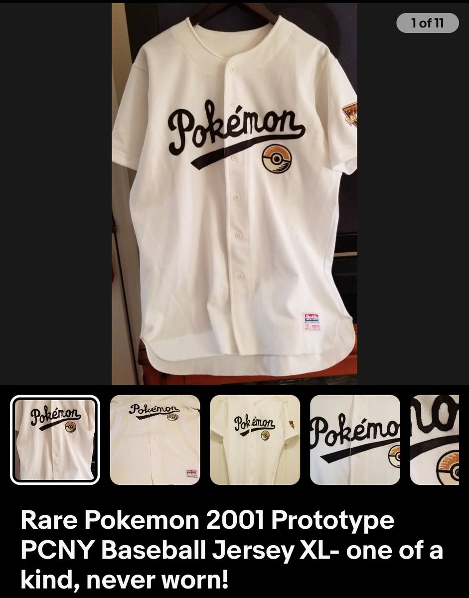 RexProfessor's tweet photo. Really excited to be adding this piece of #Pokemon history to our collection! A jersey to honour Japan & America’s shared love of Baseball! On my own I think it would have been too expensive to get this for myself, that’s why it’s great the lab has 2 scientists to go 50/50 #PCNY https://t.co/I5y6ORL2FJ