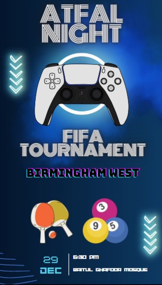 Atfal_B_West's tweet photo. 🌟 Get ready for an epic #Atfal Night filled with a FIFA tournament and more exciting activities. It's time to showcase your gaming skills and enjoy a night of fun. Let the games begin! ⚽🎮 #AtfalNight #FIFATournament https://t.co/UT7FD1bXB1