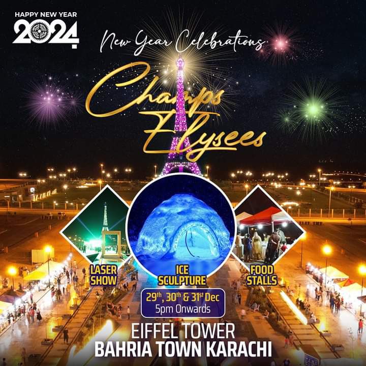 AnilaAssociates's tweet photo. New Year celebrations 💫 in full swing!
Join us at Eiffel Tower, Bahria Town Karachi, to enjoy a laser show, ice sculptures, food stalls &amp; much more...
From 29th - 31st Dec | 5 PM Onwards 
❤️
#NewYear2024 #NewYearCelebrations #EiffelTower  #FunTimes #FamilyFun #BahriaTownKarachi https://t.co/Kwh6GP7Ua5