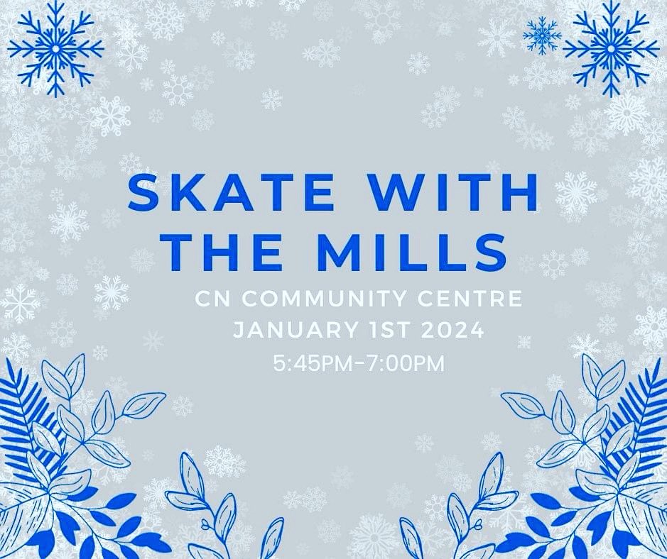 Ring in the New Year with a Mills game and get to skate with them afterwards!

DATE: January 1, 2024
TIME: 5:45pm to 7pm 
LOCATION: CN Community Center

#SJHL