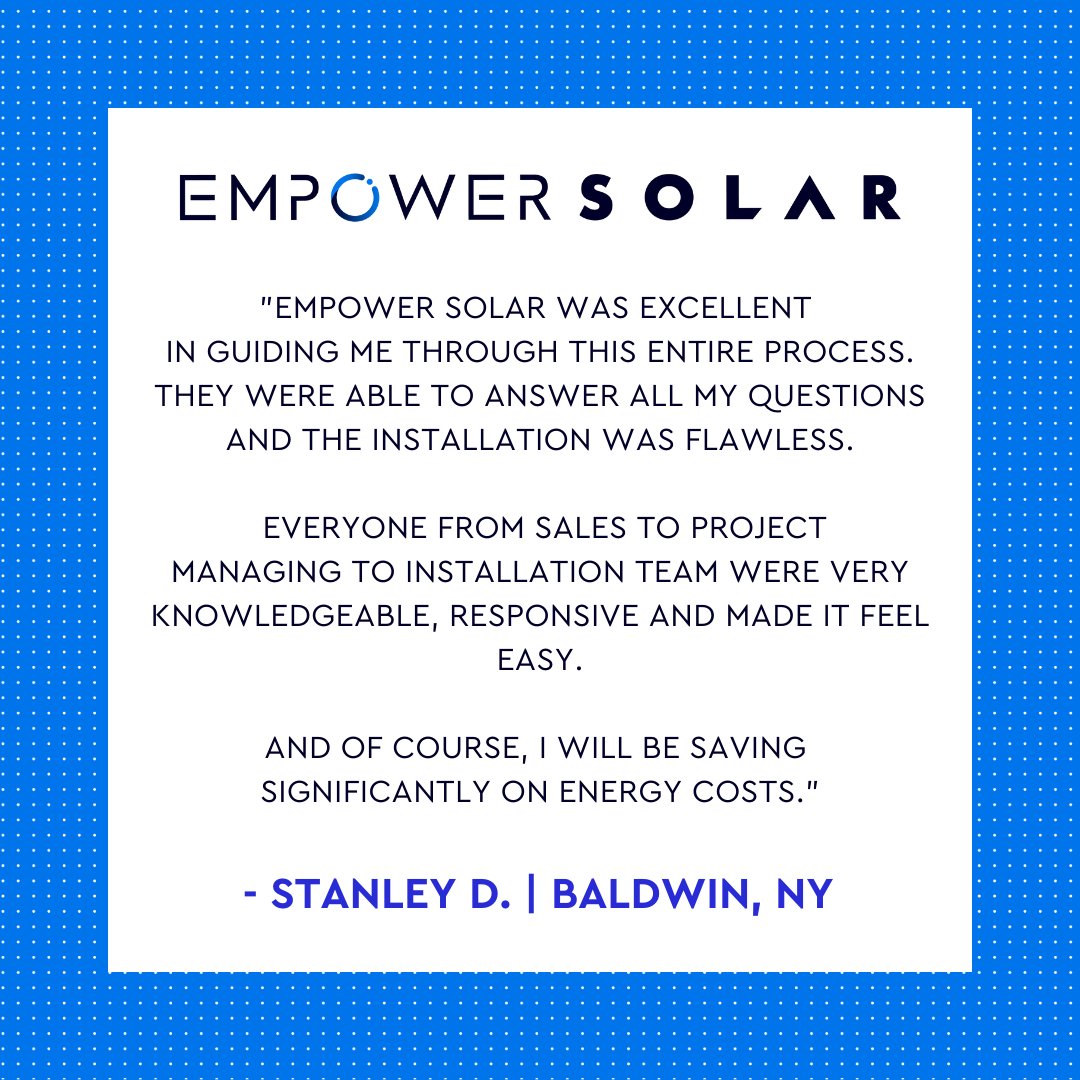 EmPowerSolar's tweet image. Join us on the journey to solar savings! Our team will guide you every step of the way, from explaining the process to a quick and easy installation. Sign up for a consultation with our team today: Bit.ly/EmPowerSolarCo…
.
.
.
#EmPowerSolar #SolarPower #NYSolar #SolarPanel