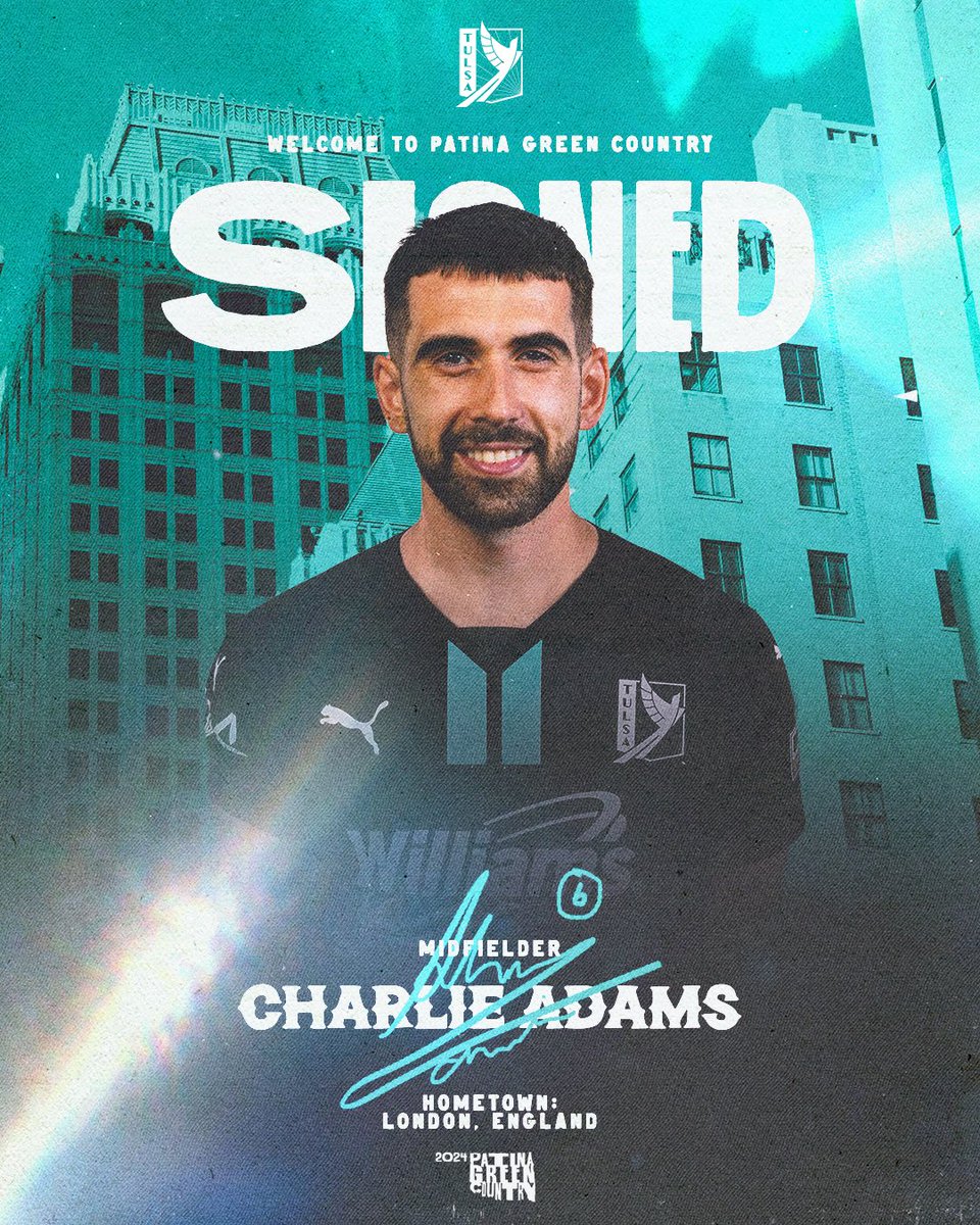 FCTulsa's tweet photo. Bringing in some Midfield 𝒎𝒂𝒈𝒊𝒄 ✨

Welcome to Patina Green Country, @the_charlie10!

More details: https://t.co/0v08yl26ON

#ForTulsa | #PatinaGreenCountry https://t.co/cqKSXHI80i
