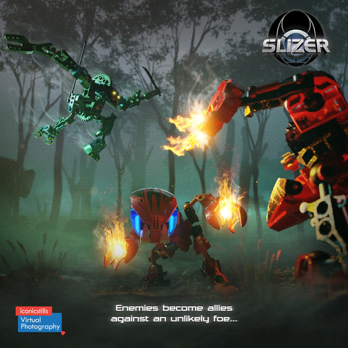 CstillsI's tweet photo. Enemies become allies against an unlikely foe...
Against the backdrop of a murky swamp unknown, a lonely Tahnok sees itself confronted by two otherworldly beings. Cast in metal and wires, this battle will only end one way...
#Bionicle #blender #Toa #Lego #b3d #Slizer https://t.co/w01XxatJVL