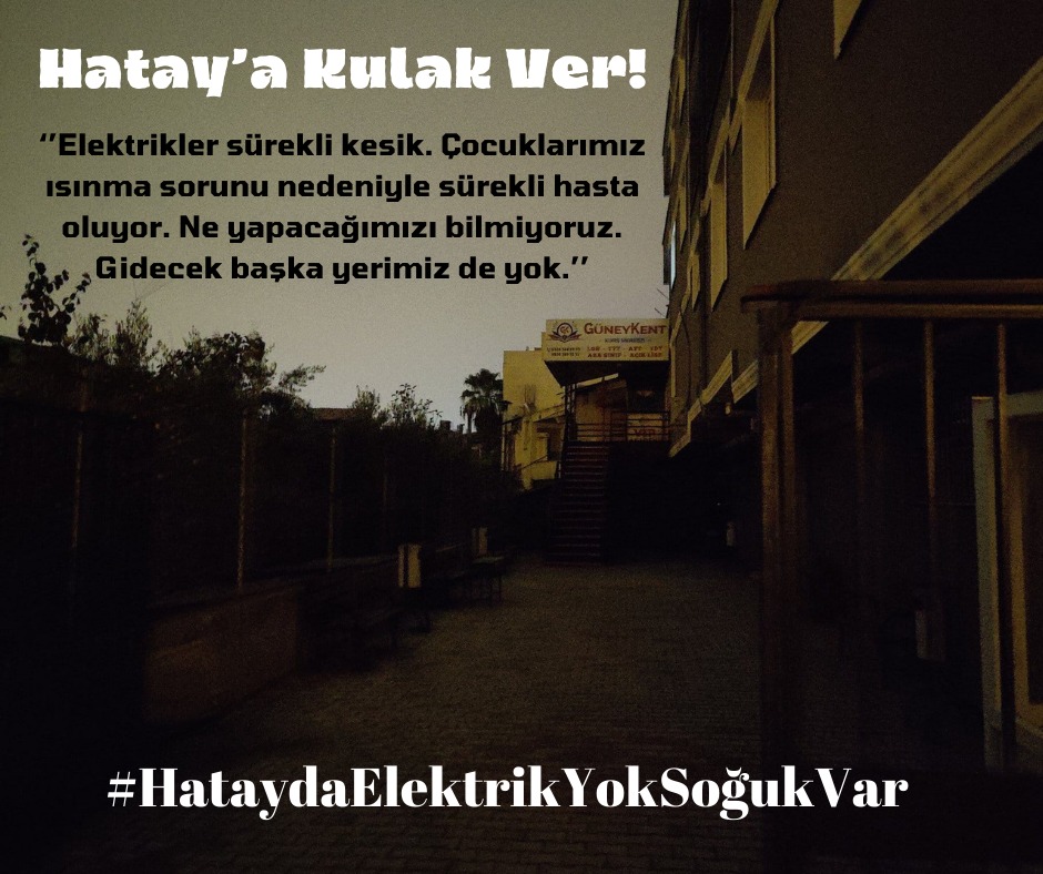 Samandagafet's tweet photo. Depremin üzerinden aylar geçti fakat biz her yeni güne daha büyük sorunlarla uyanıyoruz. Şimdi de kışın ortasında çadırlarda, konteynırlarda yetersiz bakım ve kontrolsüz yıkım çalışmaları sebebiyle sık sık elektriksiz kalıyoruz. Sesimizi duyurun 📢

#HataydaElektrikYokSoğukVar https://t.co/kzqXZtTPLl