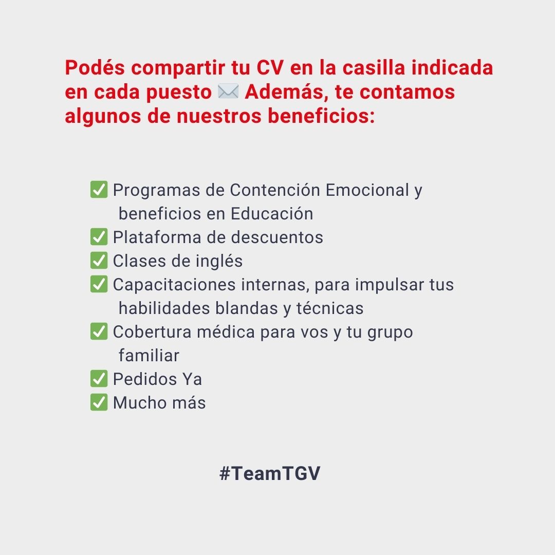 ¡Se acerca un nuevo año y las ganas de nuevos desafíos!

Te compartimos un carrusel con dos nuevas vacantes para que apliques y te sumes al #TeamTGV este próximo 2024. 

Podés compartir tu CV en la casilla indicada en cada puesto ✉️ ¡Muchos éxitos!

#GrupoTGV #MundoIT #tecnología