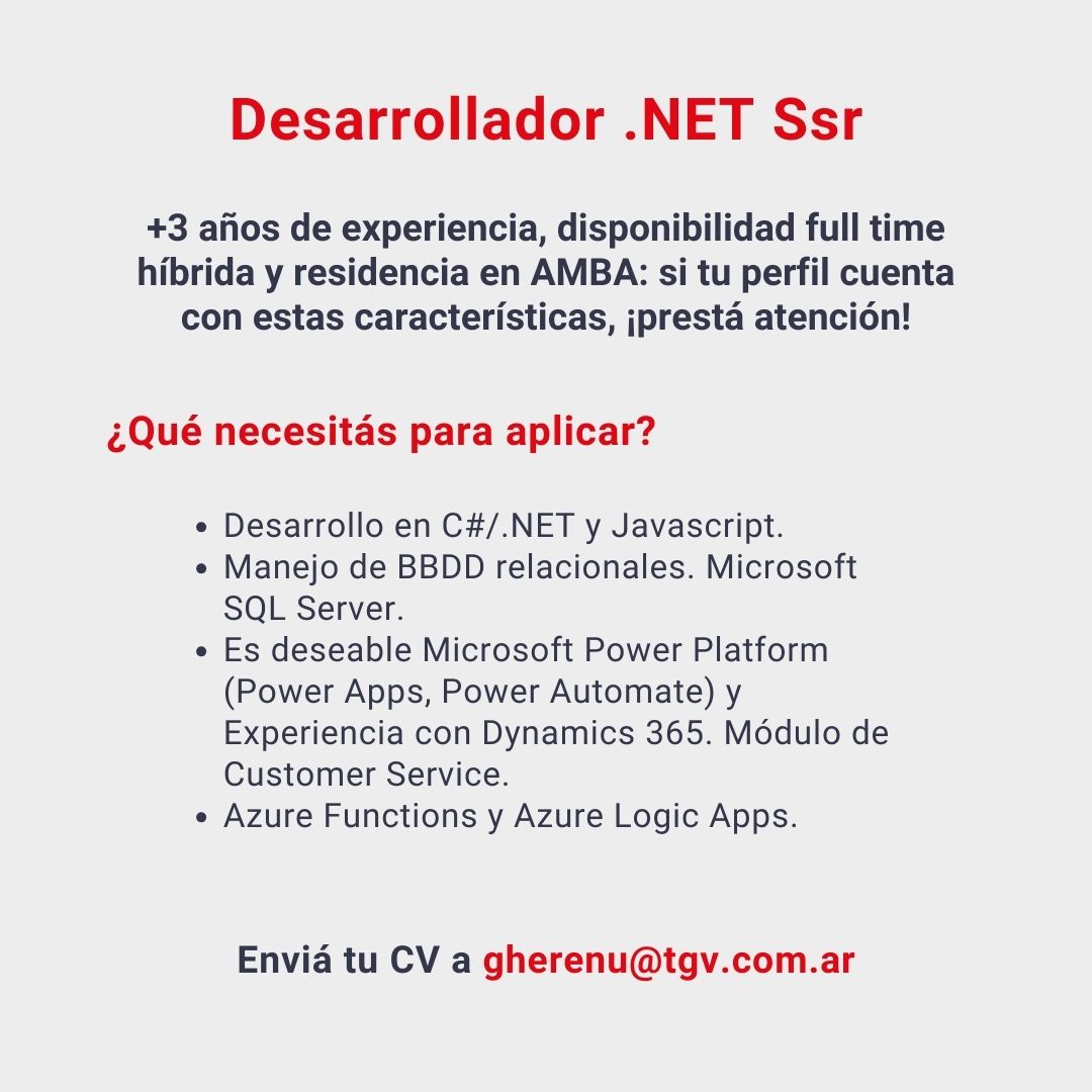 TGV_arg's tweet photo. ¡Se acerca un nuevo año y las ganas de nuevos desafíos!

Te compartimos un carrusel con dos nuevas vacantes para que apliques y te sumes al #TeamTGV este próximo 2024. 

Podés compartir tu CV en la casilla indicada en cada puesto ✉️ ¡Muchos éxitos!

#GrupoTGV #MundoIT #tecnología https://t.co/VZB5QU56UR