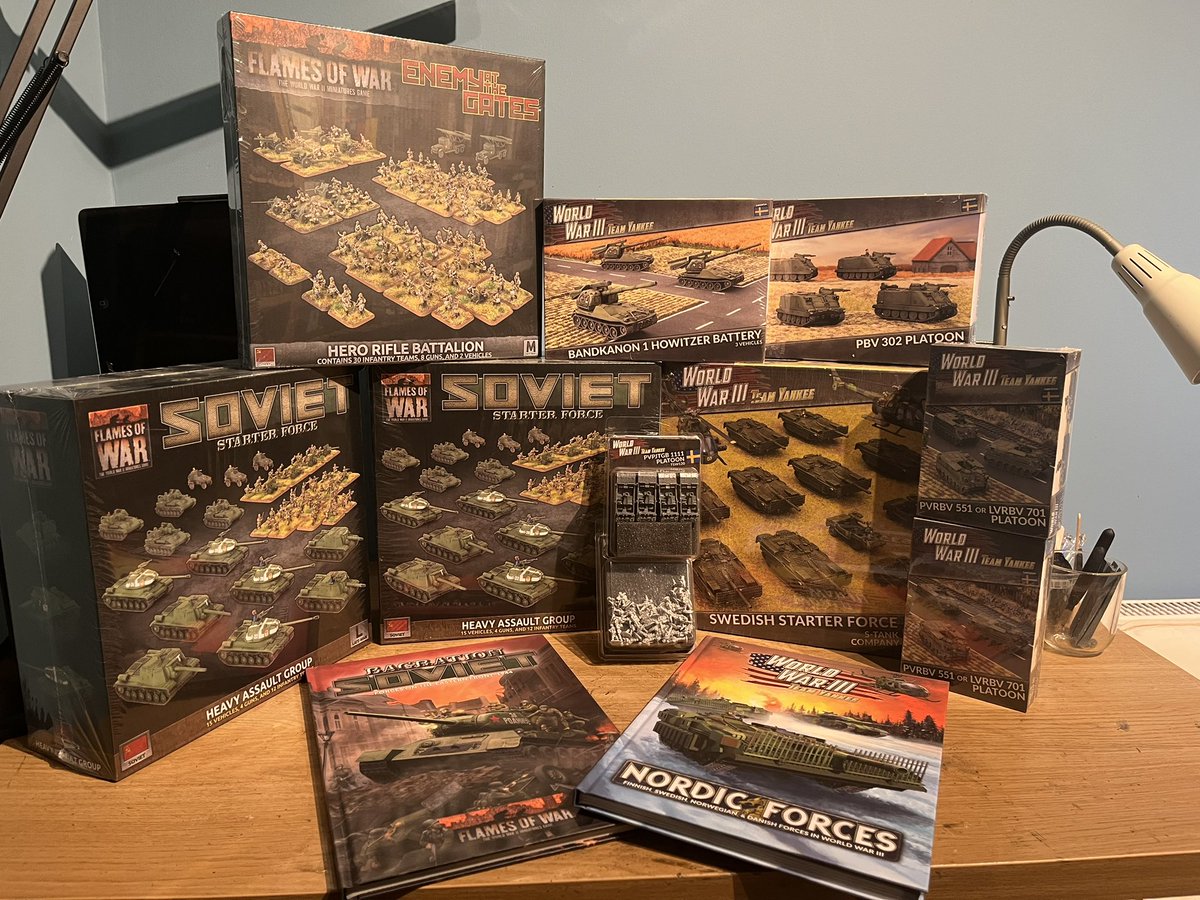 tomjmegan's tweet photo. Mrs. Egan always asks me what models I’d like for Christmas and I give her some options, so she can pick one to surprise me.
This year it was: TY Swedish or FoW Bagration Soviets.
She picked both! 😳🤣 Absolutely blessed and now that’s 2024 sorted!
#FlameofWar #TeamYankee https://t.co/8d4oTxgAw1