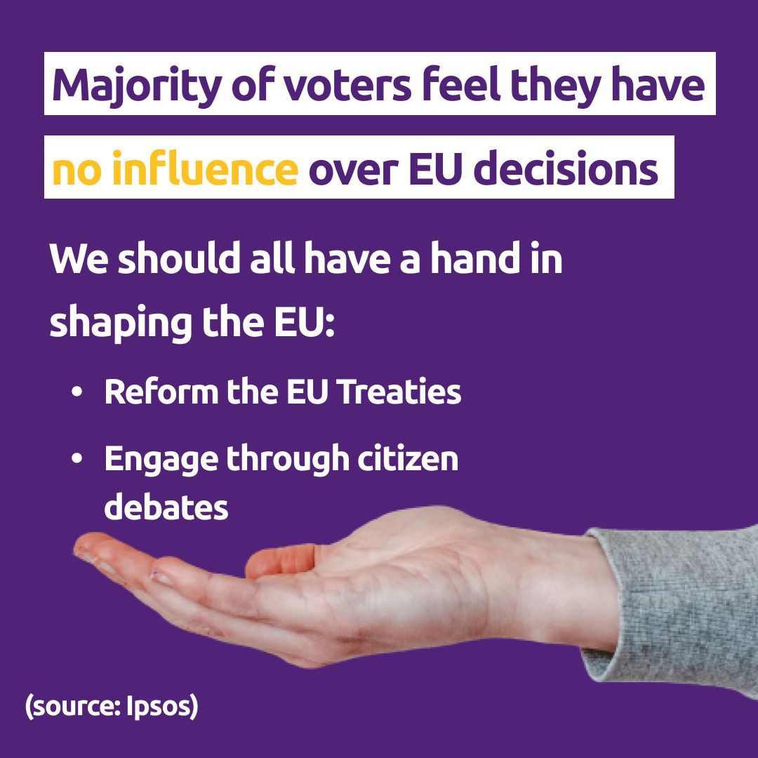VoltEuropa's tweet image. Only a small minority of EU voters feel they have any influence over EU decisions. By initiating a European Convention to reform the European Treaties, we can engage citizens and work to define and shape the EU together🇪🇺
Read our proposals for #EUReform: 
buff.ly/3GtSQPf