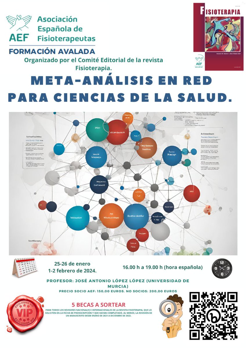 aefisio's tweet photo. 🔝
Empieza el año con nuestra #formacionavalada.
Te esperamos en nuestro curso #online de #metaanalisis en #red para #cienciasdelasalud.
Recuerda que por ser revisor de @FisioterapiAEFI podrás beneficiarte de una de las 5 #becas disponibles.
#fisioterapia #fisioterapeutas https://t.co/az30sujGMl