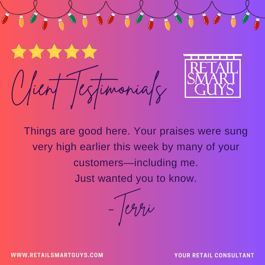 We at Retail Smart Guys truly appreciate your business, and we’re so grateful for the trust you’ve placed in us. We are happy to see you succeed.

#retailsmartguys #retail #retailservices #clientfeedback #satisfiedcustomer #happyclient