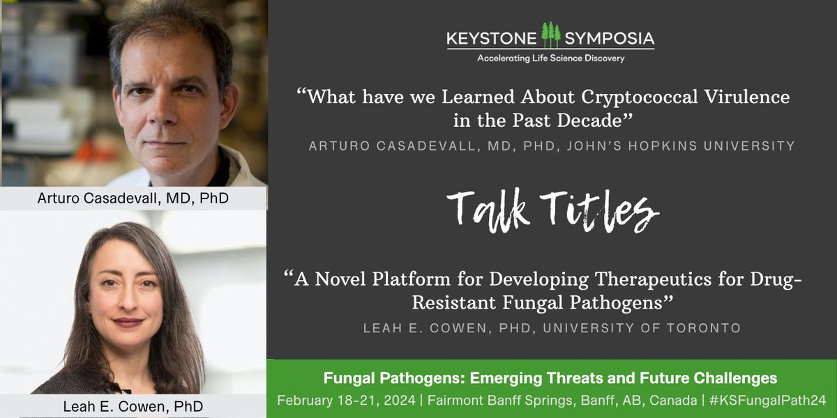 Join <a href="/ACasadevall1/">Arturo Casadevall</a>, <a href="/CowenLab/">Cowen Lab</a> and an exciting lineup of speakers for the meeting on #Fungal #Pathogenesis this February in Banff, AB, Canada. Register now and get access to Regulation of Barrier Immunity as well. hubs.la/Q02dxcTS0 #KSFungalPath24