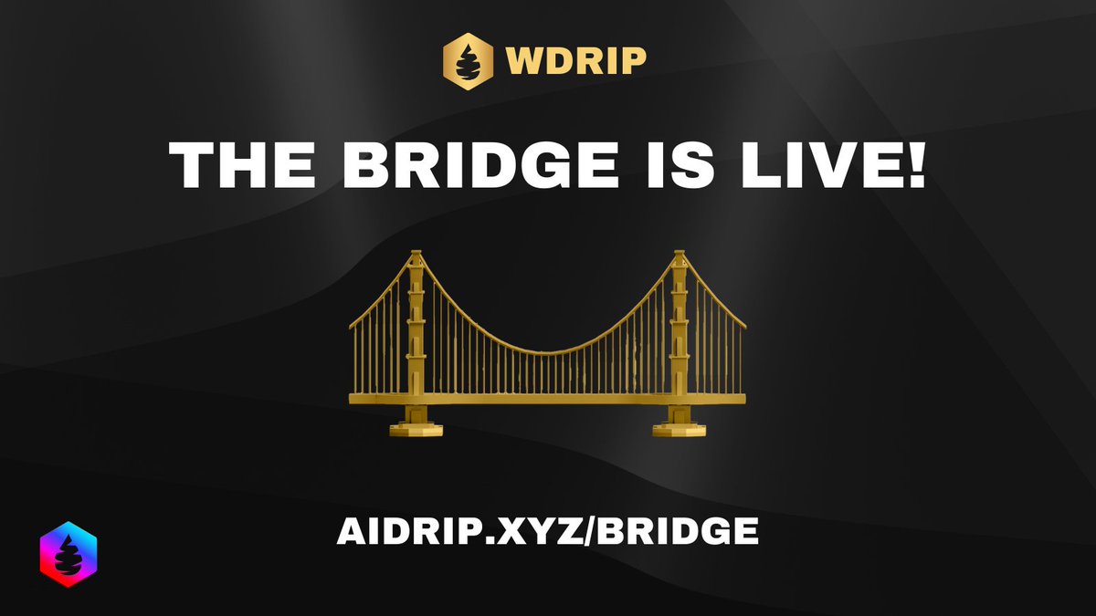 📣 We're thrilled to announce the $wDRIP Bridge is LIVE!

🥳 You can now seamlessly bridge your $wDRIP across multiple chains with Aidrip.xyz/Bridge! 

😃 This feature unlocks limitless opportunities, enabling $DRIP to be utilized on various chains!

Happy Bridging!

#DRIP