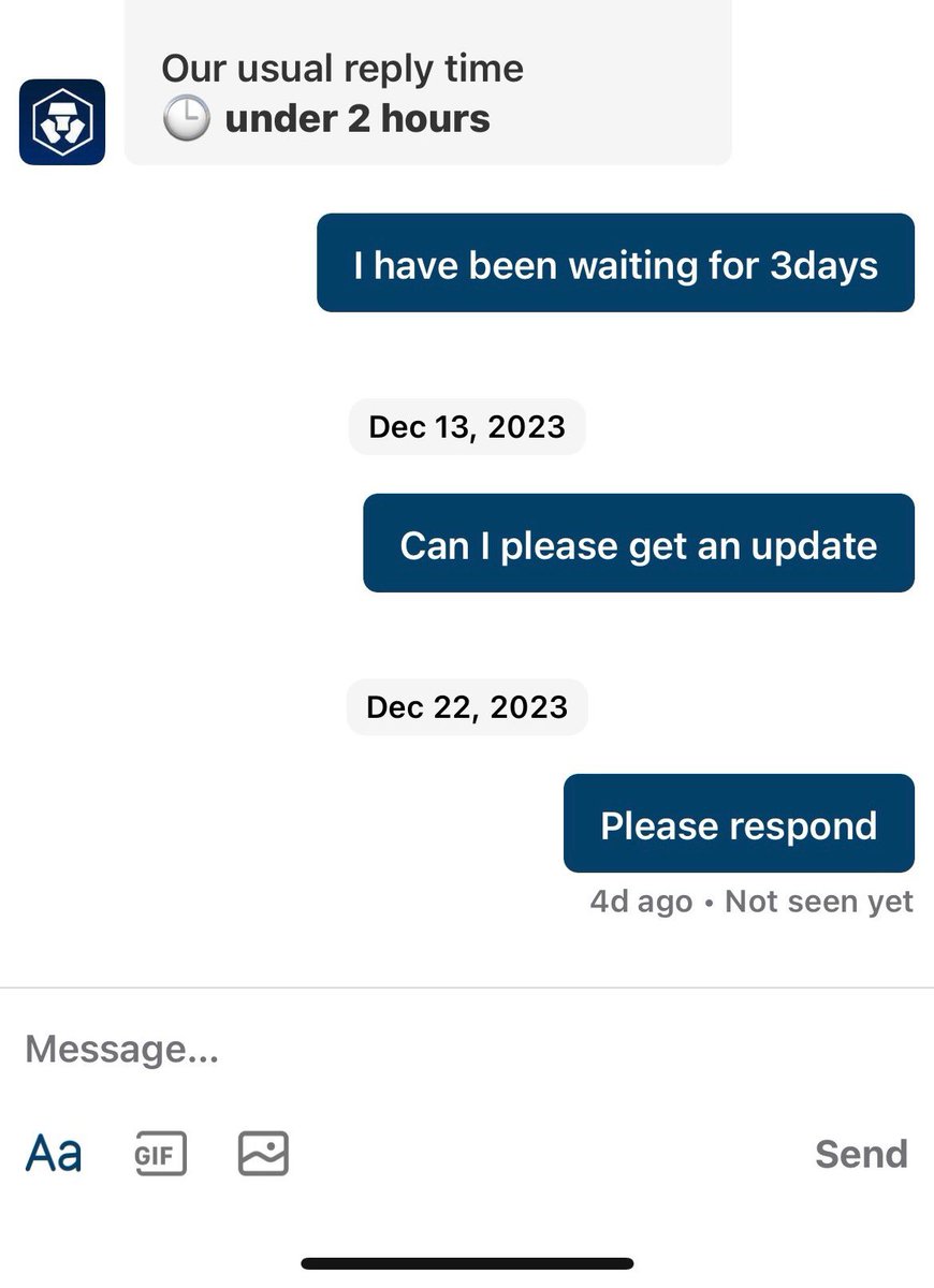xdappsdev's tweet image. I have been trying to get a response from @cryptocom @cryptocomcs for over 2 weeks!!!