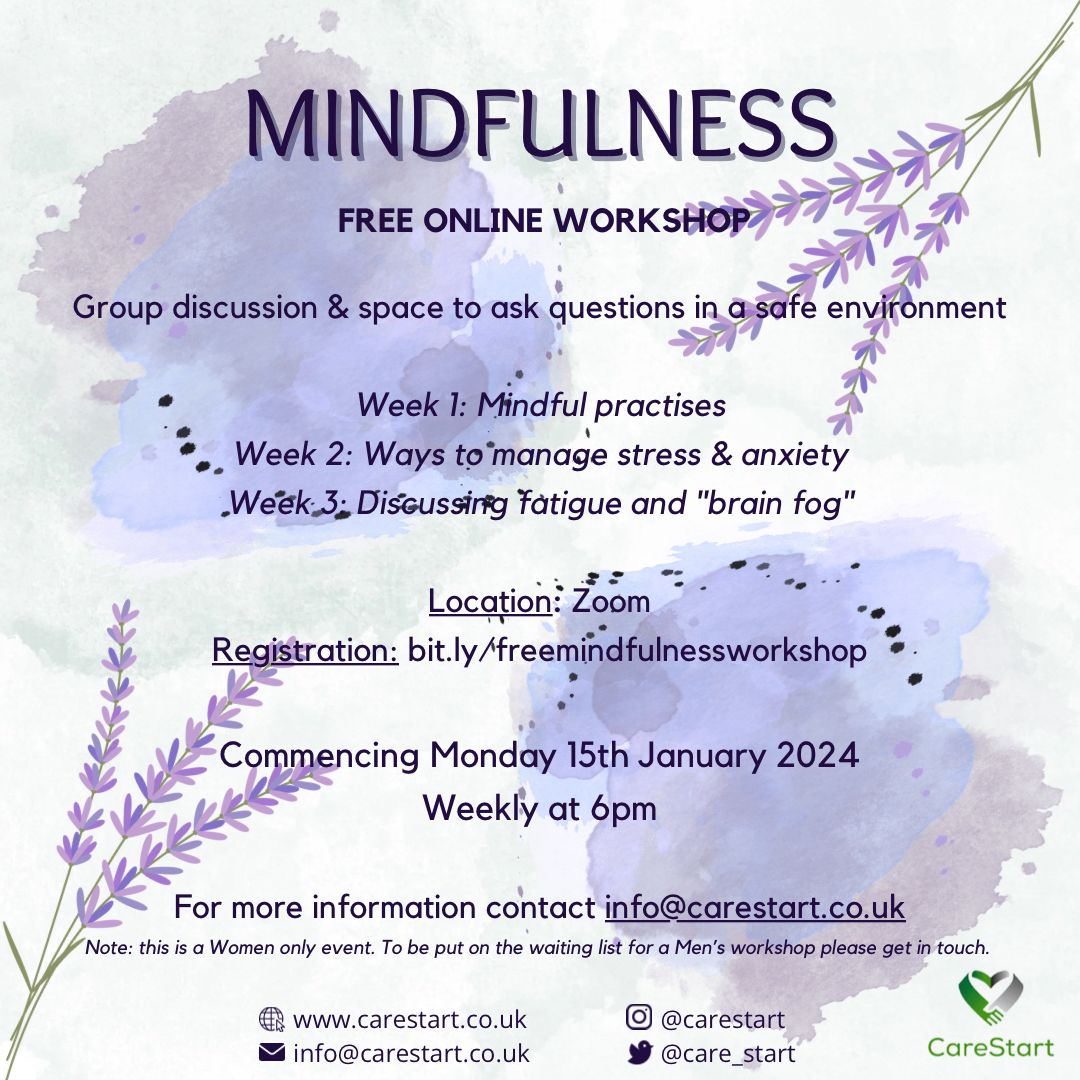 care_start's tweet photo. Our next FREE mindfulness workshop will be held in January after being previously sold out in October. Register here:  https://t.co/x5n4I7g6IX https://t.co/8qZw7CMvfy